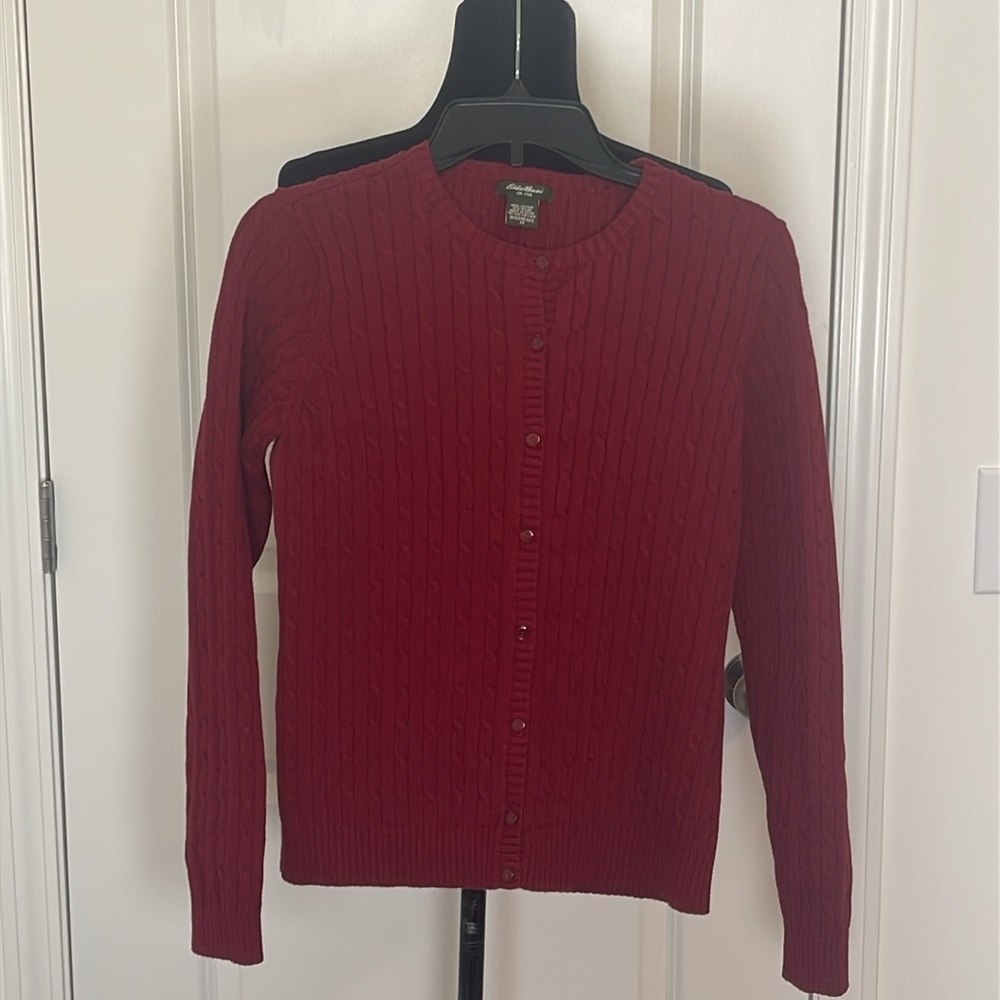 Eddie Bauer Red/Maroon Cable Knit Cardigan Sweater Size M - Picture 1 of 4